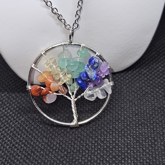 Chakra Stone Tree of Life Pendant Sterling Silver Necklace - NEW - Picture 1 of 3